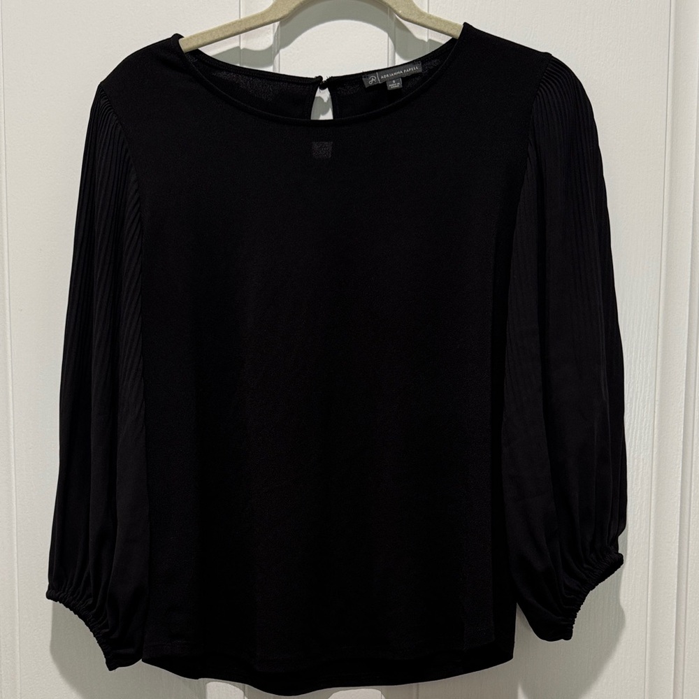 Adrianna Papell Black Blouse with Pleated Sleeves